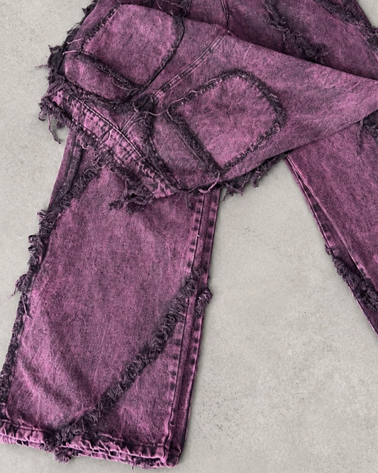 Jeans Púrpura con Paneles Deshilachados