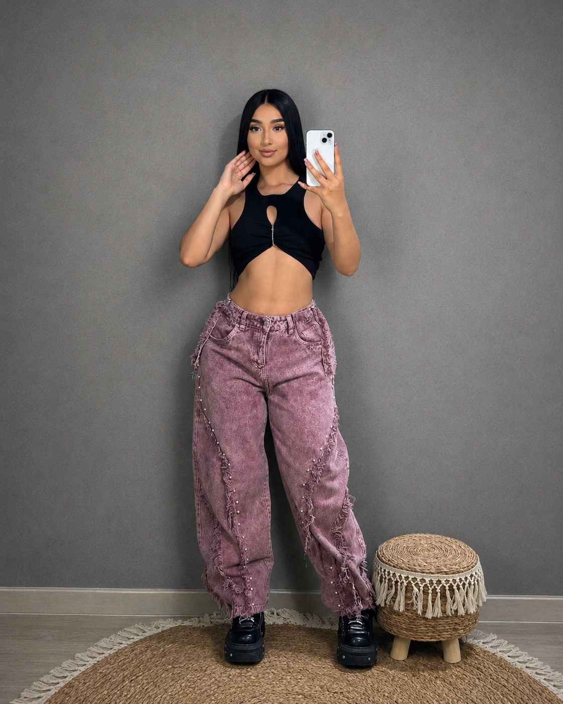 Jeans Rígido ajustable con tachas