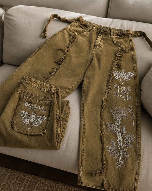 Pantalón Rígido ajustable en la cintura con bordados