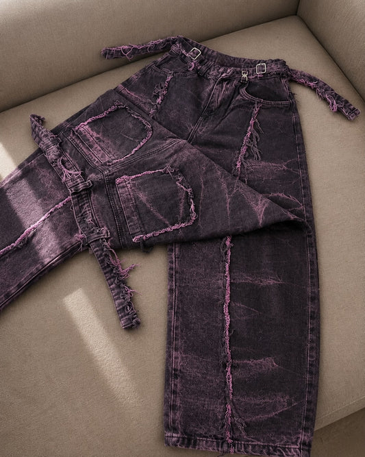 Pantalones Wide Leg "Acid Wash" en Violeta Profundo