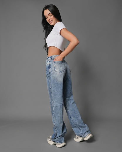 Jean Roto Wide Leg Azul