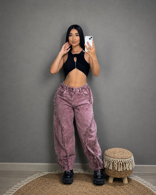 Jeans Rígido ajustable con tachas